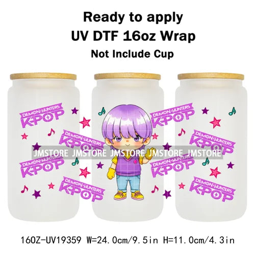 Demon Hunters Kpop Cup Noodle UV DTF Cup Wrap Ready To Apply Transfer Stickers Durable 16OZ Tumbler Wraps For Libbey Glass Can