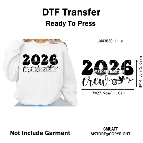 2026 Varsity Graduate Season College Senior Year Bow Iron on Washable DTF Heat Transfers Stickers Ready to Press for Sweatshirts