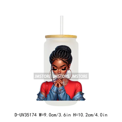 Black Girl Praying Faith Religious Woman UV Sticker Decals For Libbey Cold Cups Mugs Tumbler Transfer Stickers Waterproof Prints