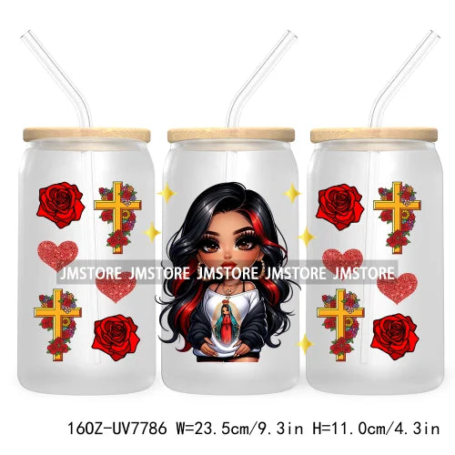 Beautiful Chicana Latina Woman Rose 16OZ UV DTF Cup Wrap Transfers Stickers For Libbey Glass Can Cups Tumbler Waterproof Craft