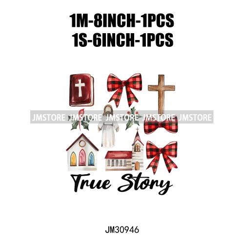 Christian Jesus True Story Religious Bible Verse Santa Christmas Saying Iron On DTF Transfer Stickers Ready To Press For Hoodies