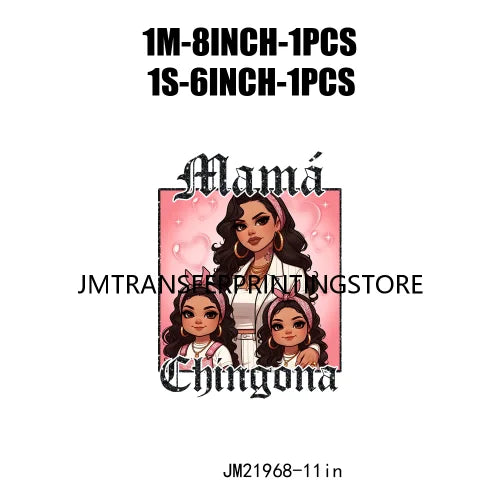 Latina Chicano Mom Iron On Transfer Patches Mama Chingona Mexican Chibi Style Mother's Day DTF Transfer Stickers For Hoodies