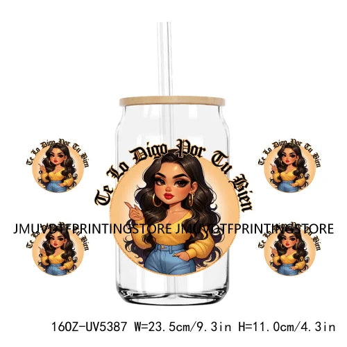 Mother's Day Daughter Son Latina Mexican Mama 16OZ UV DTF Cup Wrap Transfer Sticker Custom Waterproof Logo For Libbey Glass Can