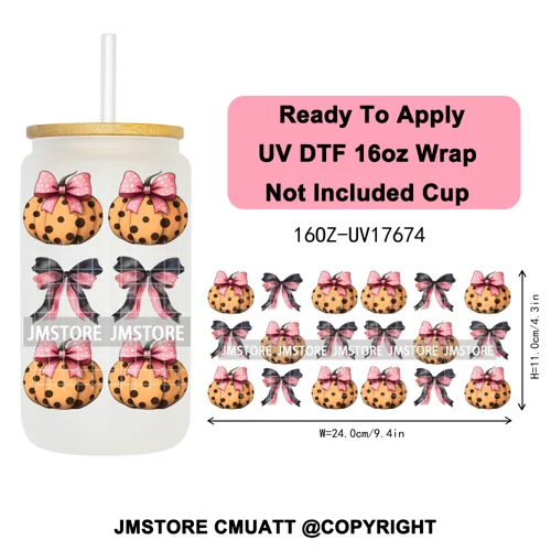 Halloween Fall Autumn Pumpkins Coquette Leopard Bow UV DTF Cup Wrap 16OZ Ready To Apply Transfer Stickers For Libbey Glass Can
