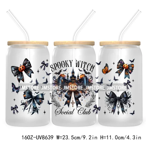 Spooky Witch Social Club UV DTF Cup Wrap For 16OZ Libbey Glass Cups Can Transfer Stickers Custom Labels Logo Halloween Season