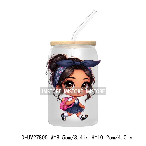 Chibi Cute Latina Baby Girl Back to School UV DTF Transfer Stickers Decals For Libbey Cold Cups Mugs Tumbler Label Hispanic Girl