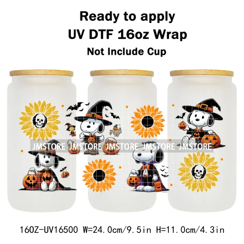 Halloween Witch Cartoon Skulls Boo Ghouls UV DTF Stickers Ready To Transfer Cup Wrap Custom Labels For Libbey Can Glass Tumbler