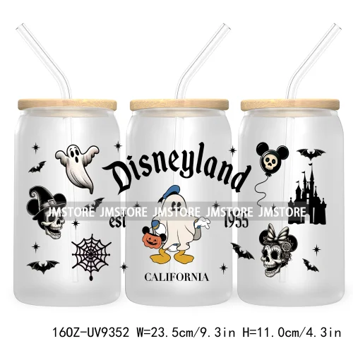 Halloween Mouse And Friends UV DTF Sticker For 16OZ Libbey Glass Cup Can Wrap Transfer Stickers Custom Labels Logo Spooky Vibes