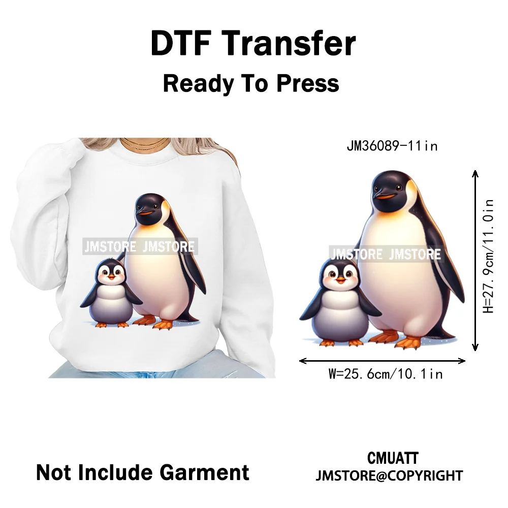 Cute Animal Penguins Coquette Hat Family Mom Father Baby Lovers Iron on DTF Heat Transfer Stickers Ready to Press for Hoodies