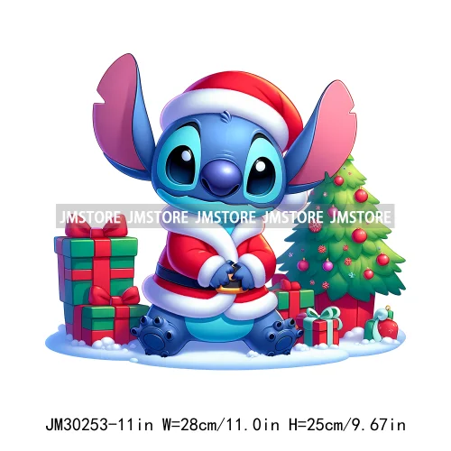 Christmas Cartoon Animal Characters Snow Holiday Santa Tree Gifts Iron On DTF Transfers Stickers Ready To Press For Sweatshirts