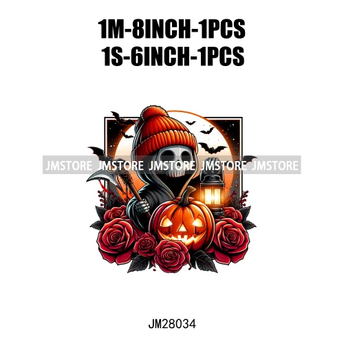 Cute Animals Skull Red Rose Pumpkin Halloween Spooky Vibes Design Logo Iron On DTF Transfer Stickers Ready To Press For Clothing