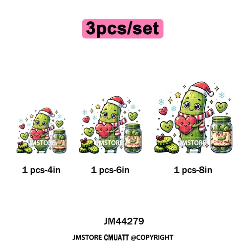 Merry Pickles Christmas Xmas Cucumber Holiday Santa Iron on Washable DTF Heat Transfer Stickers Ready to Press for T-shirts Bags