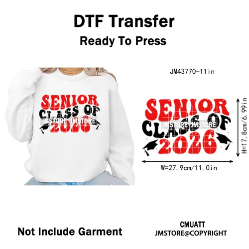 Class of 2026 High School Senior Edition Graduate Season Iron on Washable DTF Heat Transfer Stickers Ready to Press for Clothing