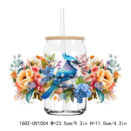 Watercolor Butterfly And Flower 16OZ UV DTF Cup Wrap Transfer Sticker Custom Labels DIY Durable Waterproof Logo For Libbey Glass