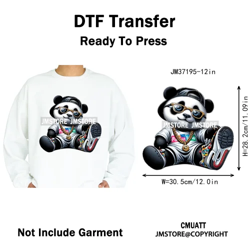 12in Street Snarl Savage Animal King Graffiti Urban Bear Bunny Cat Dog Iron on DTF Transfers Stickers Ready to Press for Clothes