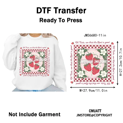 Boho Coquette Floral Strawberry Festival Vibes Summer Fruit Iron on DTF Thermal Transfer Sticker Ready to Press for Clothes Bags