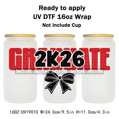 Class Of 2026 Senior Graduation Cap UV DTF Stickers Ready To Apply Cup Wrap Durable Custom Prints DIY Craft For Libbey Can Glass