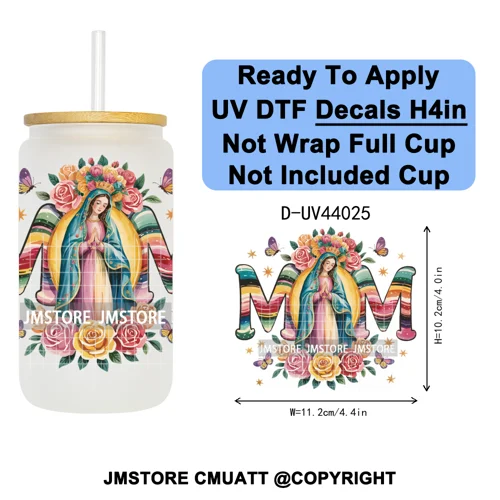 Floral Mexican Christmas Mama UV DTF Transfer Stickers Decals Ready To Apply Good Quality Prints For Libbey Cold Cup Mug Tumbler