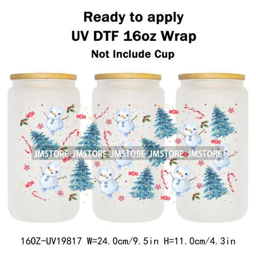 Coquette Christmas Tress Jingle Bells UV DTF Transfer Sticker Cup Tumbler Wrap DIY Labels For 16OZ Libbey Glass Bottle Mug Wraps