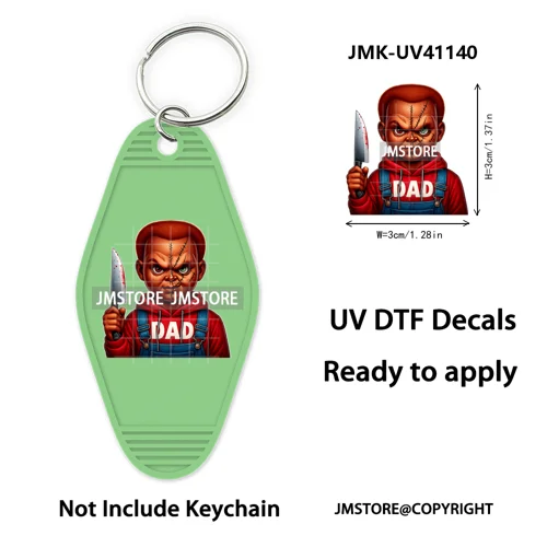 Black Dad Halloween Horror Villain UV DTF Motel Keychain Decal Ready To Ship Durable Transfer Stickers Prints For Hotel Keychain
