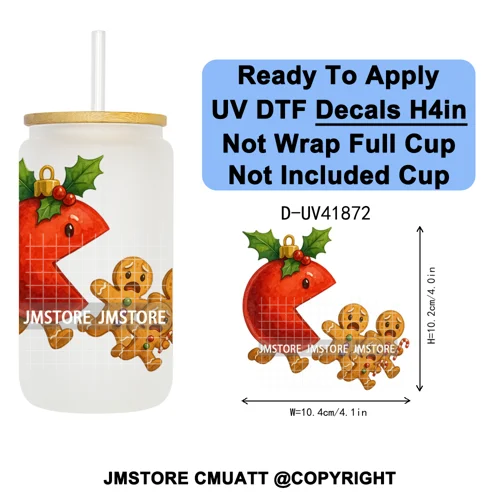 Watercolor Christmas Farm Truck Xmas Gifts UV DTF Transfer Stickers Decals Ready To Apply Waterproof For 16OZ Libbey Glass Can