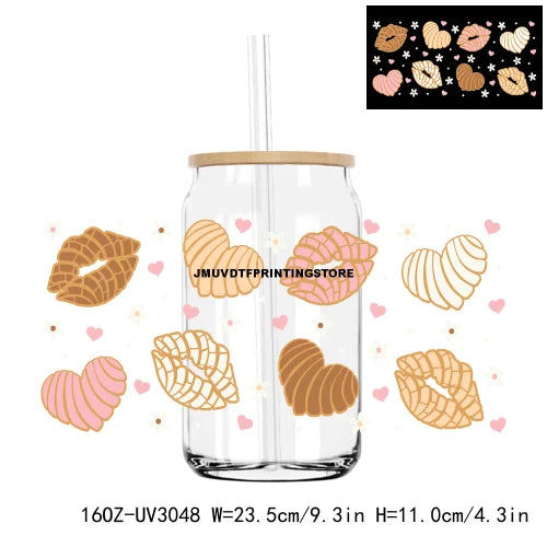 Mexican Valentina Pan Dulce Lollipop UV DTF Sticker For 16OZ Libbey Glass Cup Can Wrap Transfer Sticker Custom Labels DIY Logo