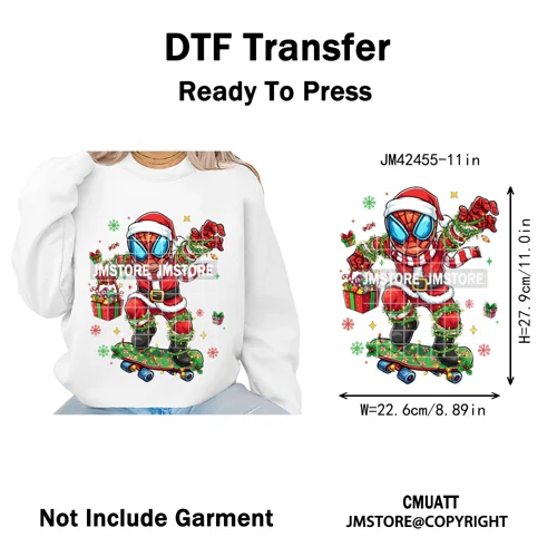 Funny Brushstroke Bubble Cartoon Christmas Killer Movie Xmas Iron on DTF Washable Transfers Stickers Ready to Press for Textiles