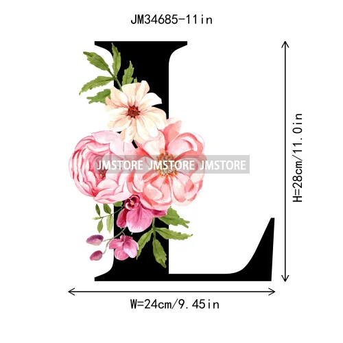 Flower Alphabet Name Monogram Floral Single Letter Illustration Sets Iron On DTF Transfers Stickers Ready To Press For Hoodies