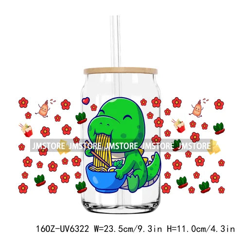 Cute Cartoon Cat Strawberry 16OZ UV DTF Cup Wrap Transfers Stickers Custom Labels Durable Waterproof Logo For Libbey Glass Can