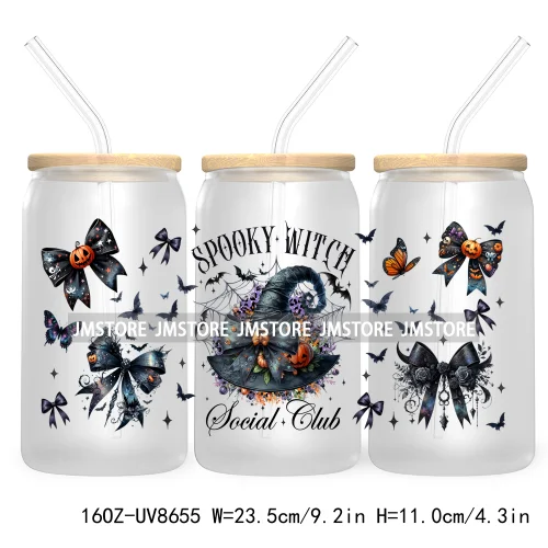 Spooky Witch Social Club UV DTF Cup Wrap For 16OZ Libbey Glass Cups Can Transfer Stickers Custom Labels Logo Halloween Season