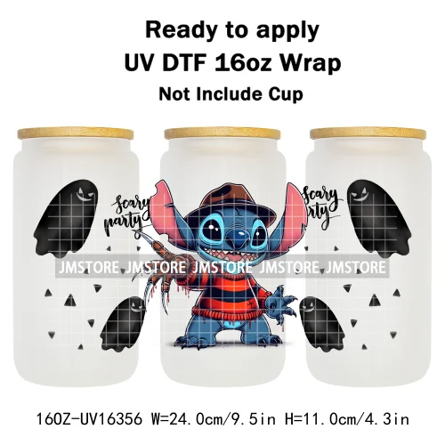 Horror Halloween Cartoon Killers 16OZ UV DTF Cup Wraps Ready To Apply Waterproof Transfer Stickers For Libbey Glass Can Tumbler