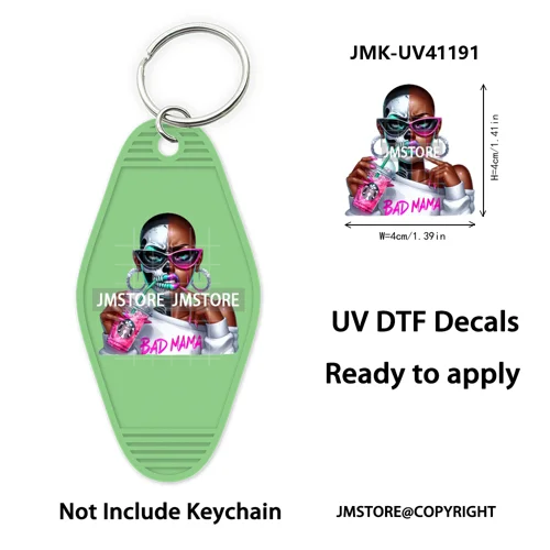 Afro Girl Halloween Skeleton Zombie UV DTF Motel Keychain Decal Ready To Ship Durable Transfer Stickers Print For Hotel Keychain