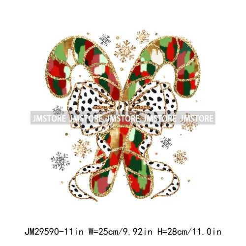 Colorful Faux Sequins Glitter Coquette Bow Christmas Girly Winter Deer Tree Candy Iron On DTF Heat Transfer Stickers For Hoodies