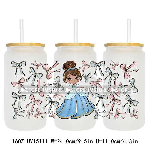 Coquette Bow Girly Princess Pumpkin Carriage UV DTF Stickers Ready to Transfer Cup Wrap Custom Labels For Libbey Can Glass Mugs