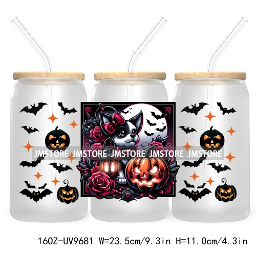 Halloween Spooky Bat Cartoon Character 16OZ UV DTF Cup Wrap Transfer Stickers Custom Labels Waterproof Logo For Libbey Glass Can