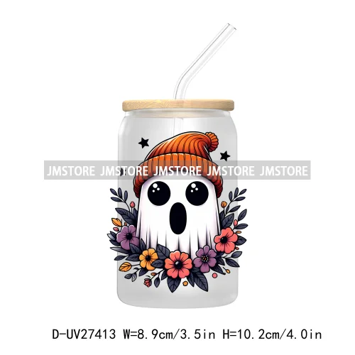 Cute Bougie Ghost Boo Halloween UV DTF Transfer Stickers Decals For Libbey Cold Cup Mug Tumbler High Quality Fall Pumpkin Season