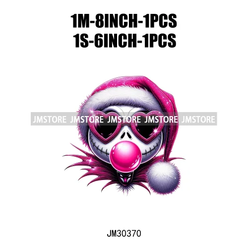 Horror Pink Christmas Bright Light Blowing Bubble Cartoon Character Iron On DTF Transfers Stickers Ready To Press For Hoodies