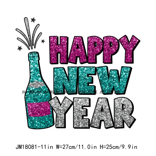 Hello 2024 Plastisol Decals In My 2024 12 New Chapters 365 New Chances Era Faux Glitter DTF Heat Transfer Sticker For Hoodies