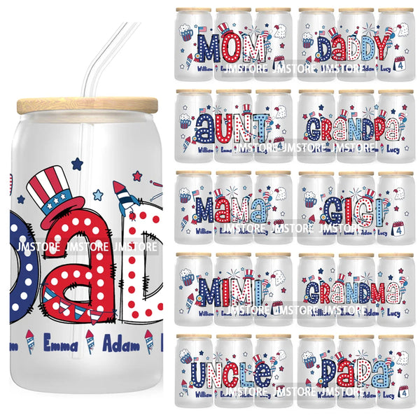 Mother Father Independence Day 16OZ UV DTF Cup Wrap Transfers Stickers For Libbey Glass Can Cups Tumbler Waterproof Craft USA
