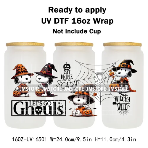 Halloween Witch Cartoon Skulls Boo Ghouls UV DTF Stickers Ready To Transfer Cup Wrap Custom Labels For Libbey Can Glass Tumbler