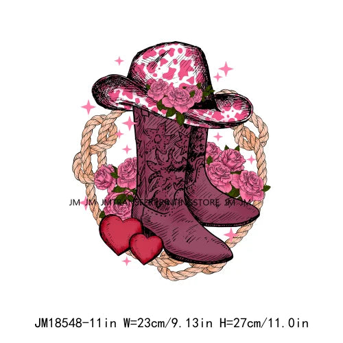 Pink Love Howdy Honey Valentine's Day Printing Designs Iron On Western Cowgirl Boat Hat DTF Transfers Stickers For T-Shirts Bag