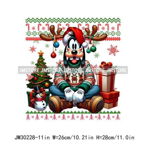 Cartoon Christmas Character Ugly Sweater Friends Deer Winter Holiday Gifts Iron On DTF Heat Press Transfers Stickers For Hoodies