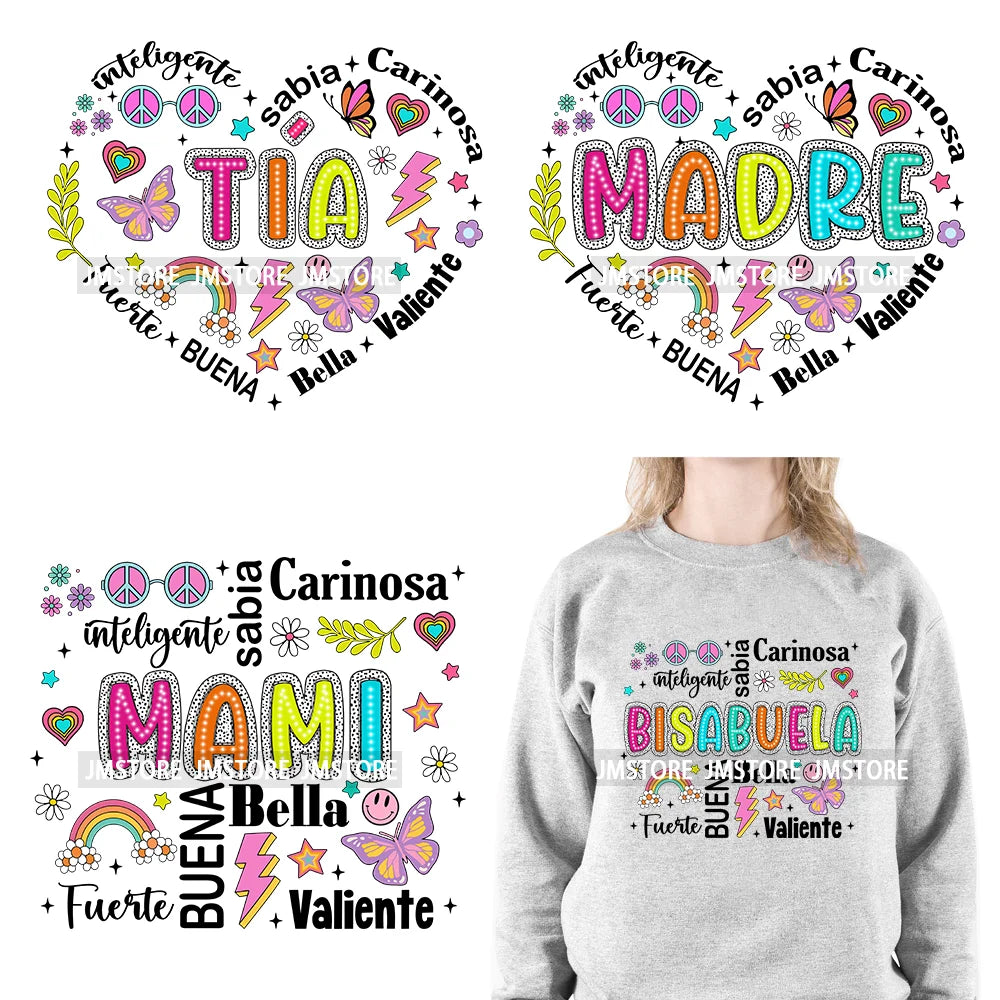 Mama Nana Spanish Blessed Abuela Latina Mom Life Iron On Decals Mother's Day Madre Quotes DTF Transfer Stickers For Clothes