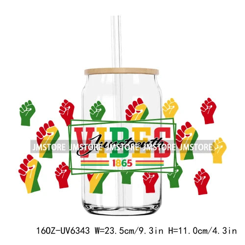 1865 Vibes Juneteenth Sunflower 16OZ UV DTF Cup Wrap Transfer Stickers Custom Label Durable Waterproof Logo For Libbey Glass Can