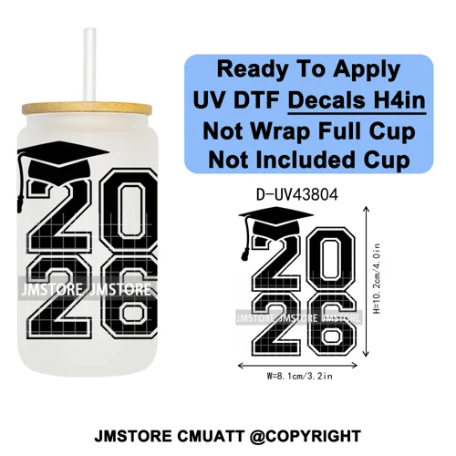 Fresh Class Of 2026 Senior Edition UV DTF Decals Ready To Apply Waterproof Transfer Stickers DIY Craft For 16OZ Libbey Glass Can