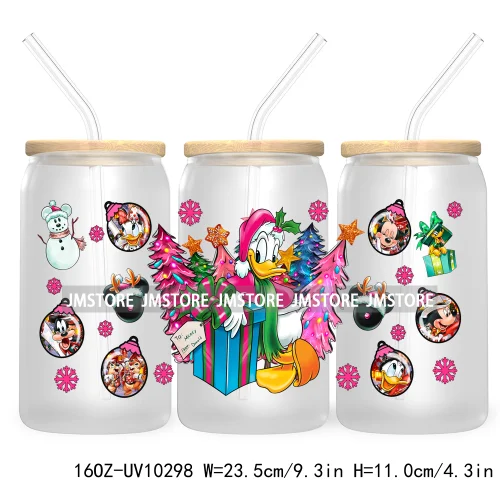 Princess Christmas Cartoon Friends 16OZ UV Cup Wrap DTF Transfer Stickers For Libbey Glass Can Cups Tumbler Magical Kingdom Vibe