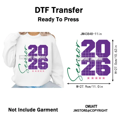 High School Senior 2026 Graduation Club Coquette Gifts Iron on Washable DTF Heat Transfers Stickers Ready to Press for Clothes