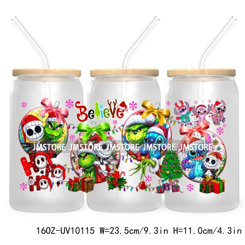 Funny Christmas Green Baby Character UV DTF Sticker For 16OZ Libbey Glass Cup Can Wrap Transfer Stickers Custom Labels DIY Logo