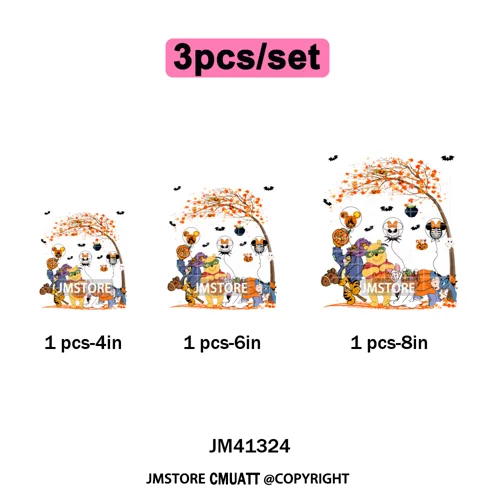 Cartoon Friends Character Faux Glitter Coquette Pumpkin Girly Halloween Iron on DTF Transfer Stickers Heat Press for Hoodies Bag