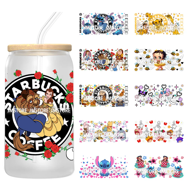 Trendy Cartoon Friends Coffee 16OZ UV DTF Cup Wraps Ready To Apply Waterproof Transfer Stickers For Libbey Glass Can Tumbler